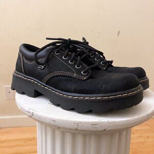 Vintage Skechers Chunky Shoes Womens Sz 7 90s Y2k Black Leather Lace Up Oxford